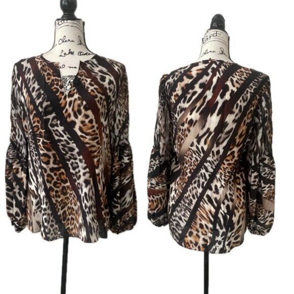 KOBI HALPERIN BLOUSE SILK FALLON MIX LEOPARD-PRINT SZ S EMBELLISHED AESTHETIC - Picture 2 of 16